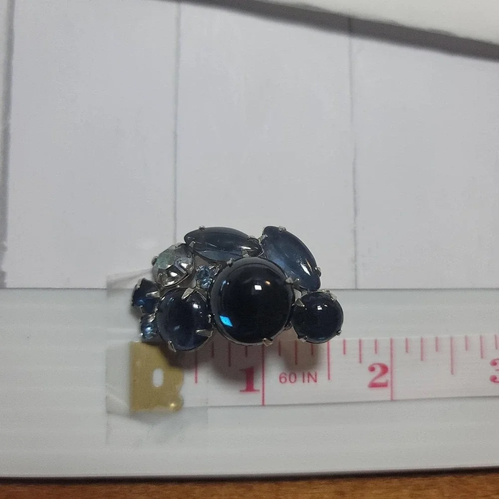 Vintage Weiss Blue Cabochon Rhinestone Clip‎ On Earrings Womens Silver Tone